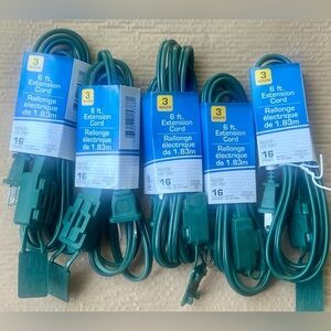 Bundle of 5 - 6 Ft. Extension Cords 3 Outlets Indoor Use NWT’s